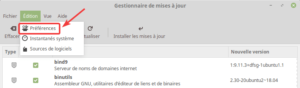 Linux Mint 19 - Gestionnaire des MAJ - accès préférences