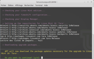 Début de la mise à jour vers Linux Mint 19