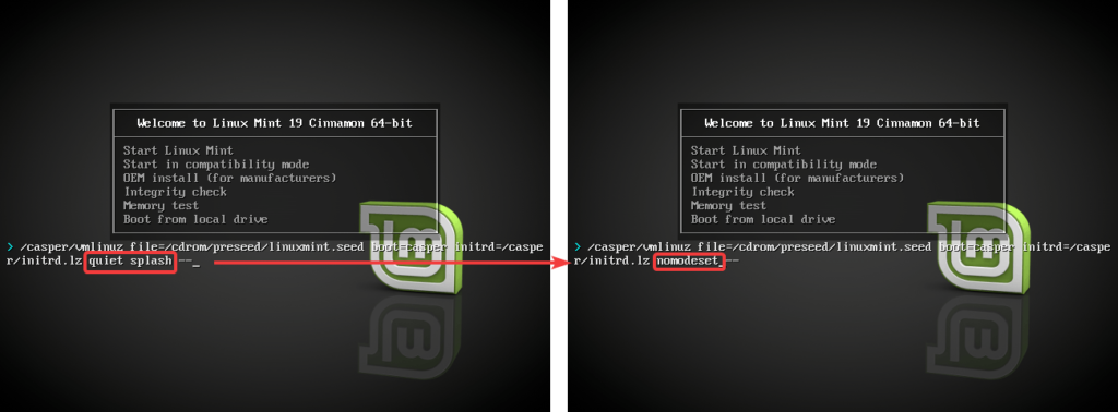 Modification démarrage USB bootable Linux Mint 19 pour régler les problèmes de freeze