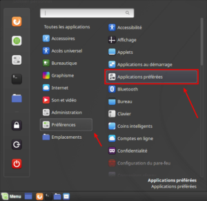 Accès Applications préférées par le menu