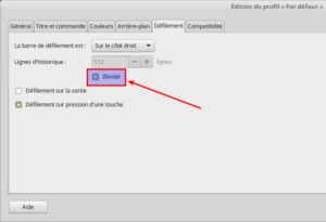 Options défilement du terminal LMDE 2