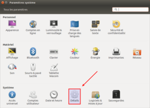 Accès Détails dans Paramètres système sur Ubuntu 16.04