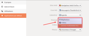 Exemple liste applications par défaut liste pour Musique