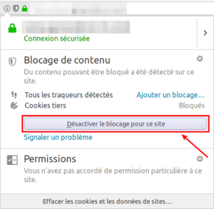 Désactiver blocage site Firefox 63