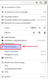 Menu Firefox - Accès Personnaliser...