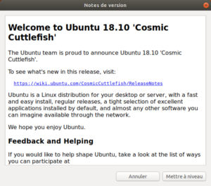 Mise à niveau vers Ubuntu 18.10 - Notes de version