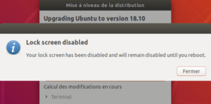 Mise à niveau vers Ubuntu 18.10 - Désactivation lock screen