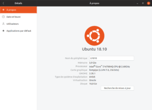 Paramètres - Détails Ubuntu 18.10