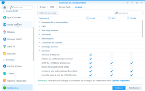 Synology - Réglages avancés notification