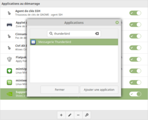 recherche pour l'ajout d'une application au démarrage dans Linux Mint cinnamon