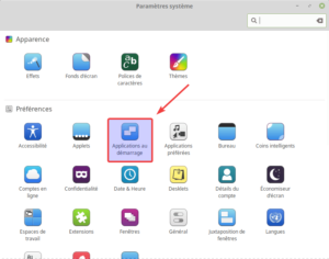 Applications au démarrage dans les paramètres système de Linux Mint Cinnamon