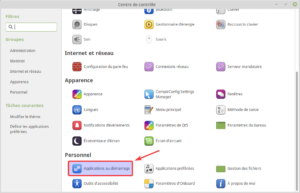 Applications au démarrage dans le centre de contrôle de Linux Mint MATE