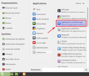 Applications au démarrage dans menu de Linux Mint MATE