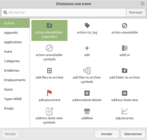 Nouvelle fenêtre pour changer d'icône dans Linux Mint 19.1