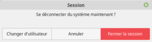 Fenêtre déconnecter Linux Mint 19.1