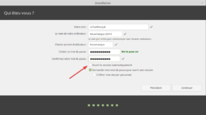 Activation de auto-login dans Linux Mint durant installation