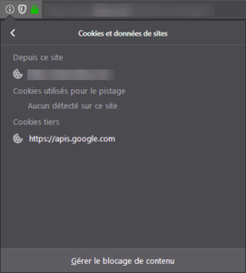 Information sur les cookies et données de sites