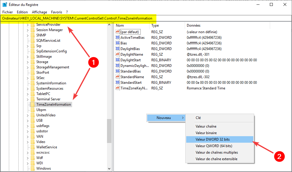 Correction dans Windows de la différence heure entre Windows et Linux
