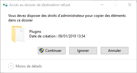 Dossier de destination refusé sous Windows