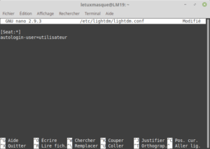 fichier lightdm .conf avec auto-login activé