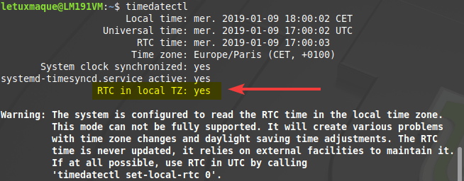 Système Linux en heure locale