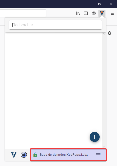 Kee dans Firefox connecté à un coffre KeePass