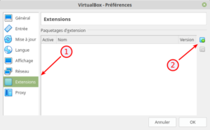 VirtualBox 6.0 - Préférences - Extensions