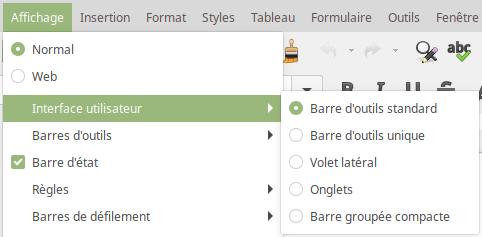 LibreOffice 6.2 - menu interface utilisateur