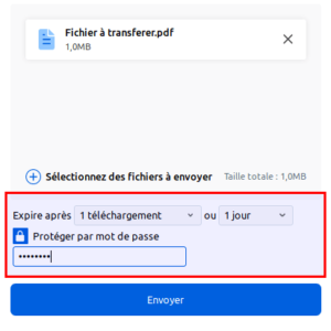 Options sécurité Firefox Send