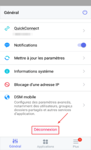 Déconnexion de l'application