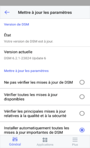 DS finder - Paramètre de mise à jour du Synology