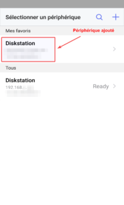Sélection du périphérique pour connecter DS finder