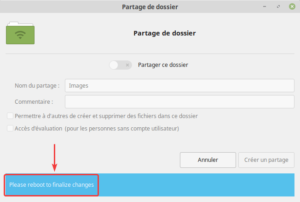 Fin installation paquet samba - reboot