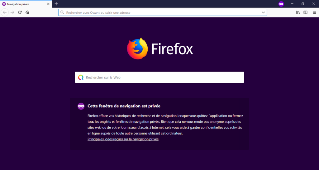 Fenêtre navigation privée Firefox 66