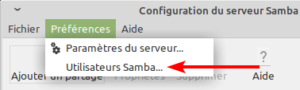 system-config-samba - acces gestion utilisateurs