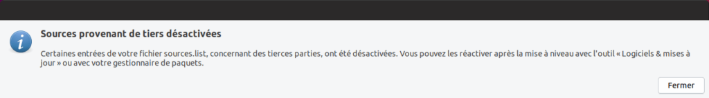 Mise à niveau vers Ubuntu 19.04 - Dépôts tierces désactivés