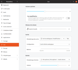 Paramètres audio Ubuntu 19.04