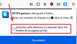 Ajout module : autorisation navigation privée