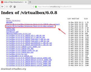 Téléchargement pack extension VirtualBox pour support USB 2 ou 3