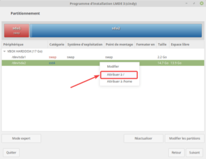 Installation LMDE - partitionnement - attribuer à /
