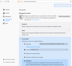 Options Vie privée Firefox 67