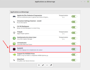 Redshift au démarrage de Linux Mint