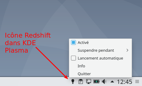 Redshift dans KDE Plasma