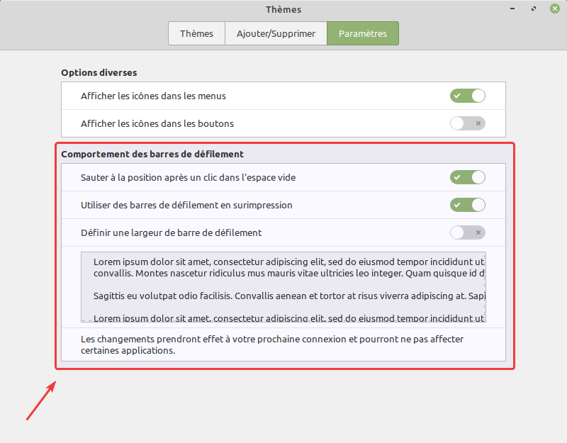 personnalisation barres défilement Cinnamon 4.2 Linux Mint 19.2