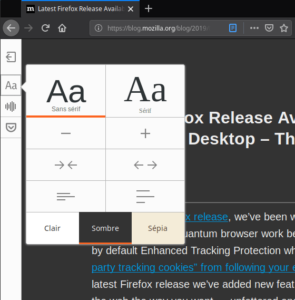 Thème sombre mode lecture Firefox 67