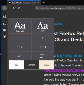 Thème sombre mode lecture Firefox 68