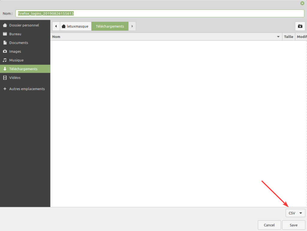 Export vers fichier CSV des mots de passe de firefox pour KeePass