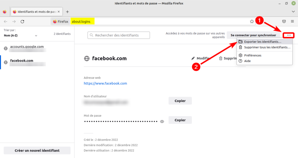Exporter les mots de passe depuis Firefox - 1