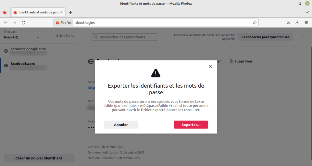 Exporter les mots de passe depuis Firefox - 2