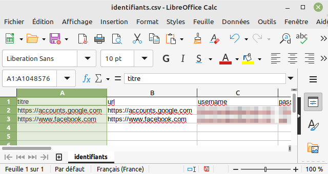 Fichier CSV exporté avec Firefox avec colonne Titre ajoutée